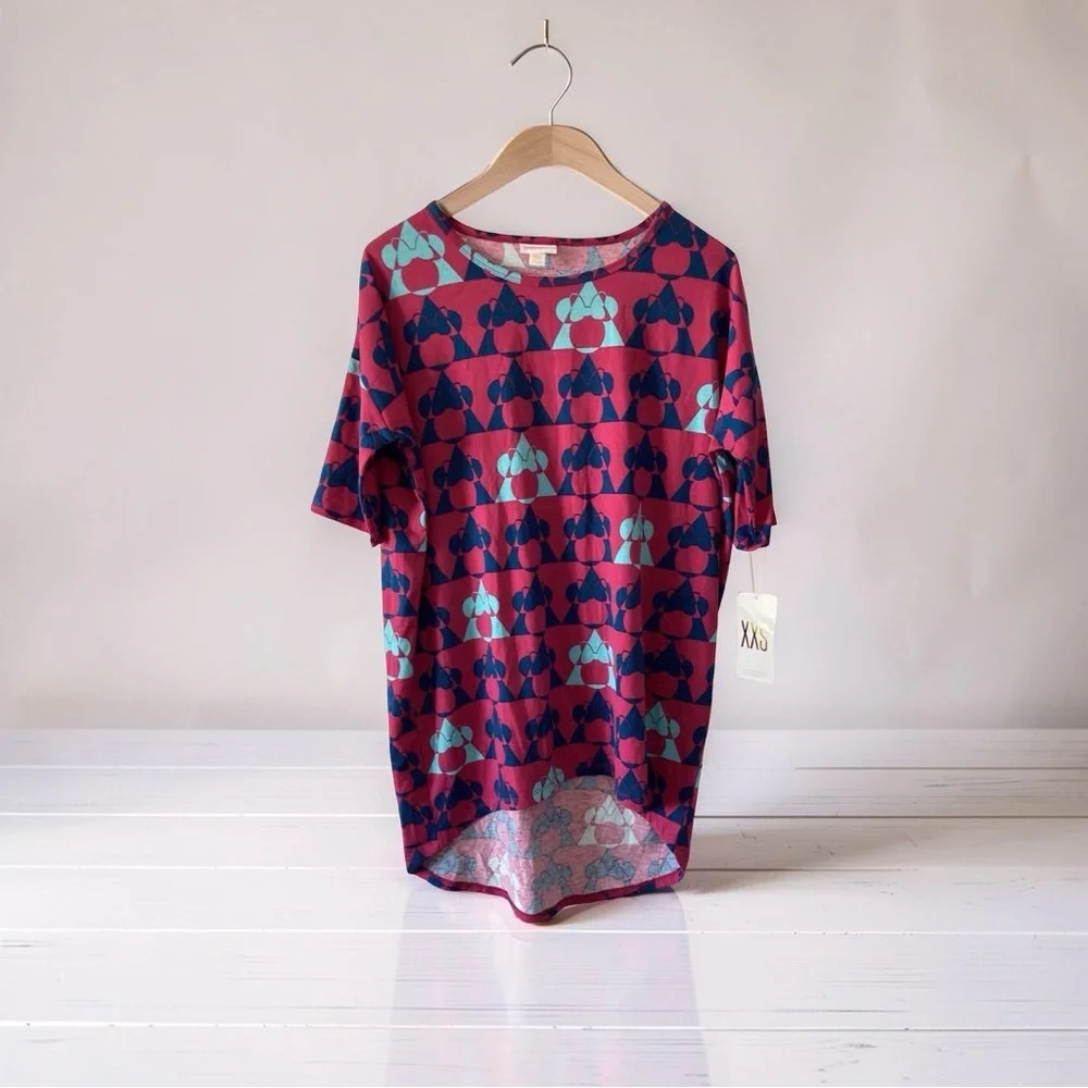 LuLaRoe Disney Irma Tunic Top XXS Minnie Mouse Pink Teal NWT Fits S/M - Picture 1 of 10
